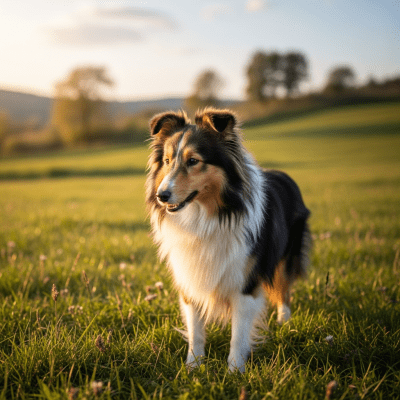 Naturalistic outdoor image of a Shetland Sheepdog