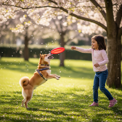 Image of a Shiba Inu interacting with humans in a typical cultural or domestic setting