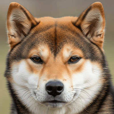 Close-up photograph of the face of a Shiba Inu