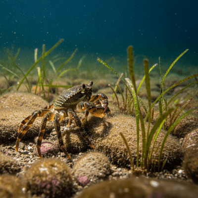 Photo-realistic underwater image of a live Shore Crab, in the context of the taxonomy crabs