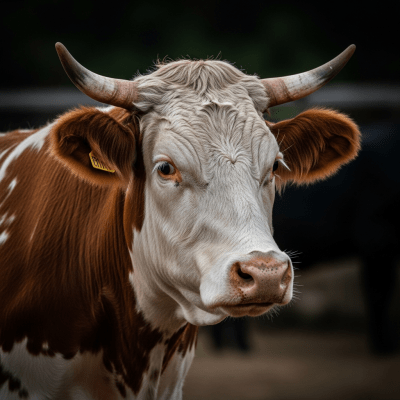 Editorial-style portrait of a Shorthorn from the taxonomy cows, with dramatic lighting and shallow depth of field to highlight unique features or markings.