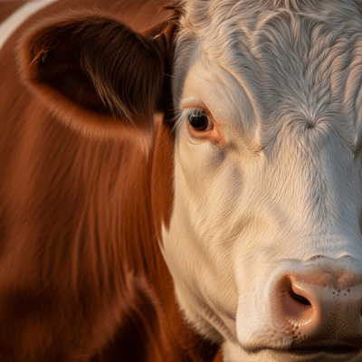 Close-up photograph of the head and face of a Shorthorn, focusing on distinctive features such as eyes, ears, and fur texture