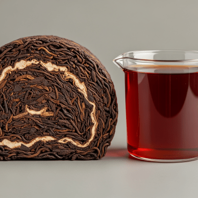 Cross-sectional close-up of a Shou Pu-erh