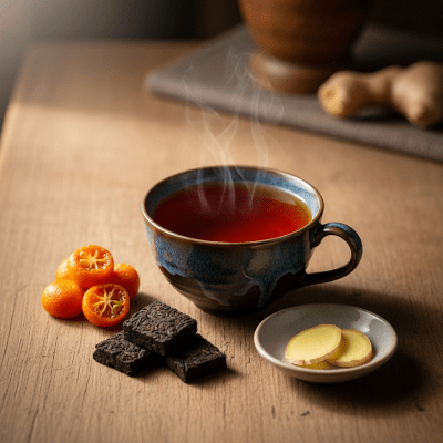 Still life image of a prepared cup of Shou Pu-erh