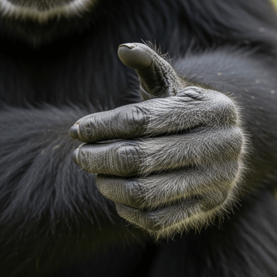 Close-up photograph of the hands or feet of a Siamang, part of the taxonomy apes
