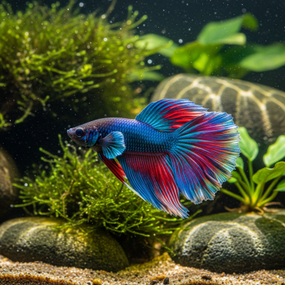 Underwater scene featuring a single Siamese Fighting Fish