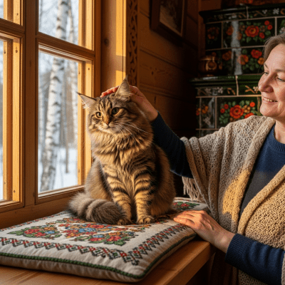 Image of a Siberian interacting with humans or participating in cultural activities