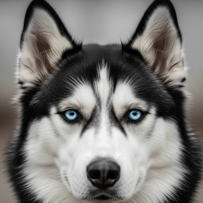 Close-up photograph of the face of a Siberian Husky