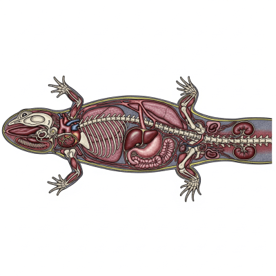 An anatomical cross-sectional illustration of a Siberian Salamander