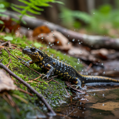 A detailed image of a Siberian Salamander (amphibians) in its natural habitat