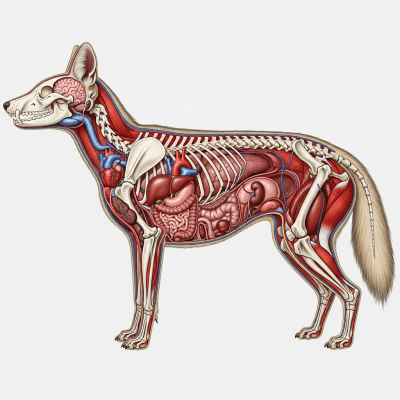 Detailed anatomical illustration of a Side-striped Jackal