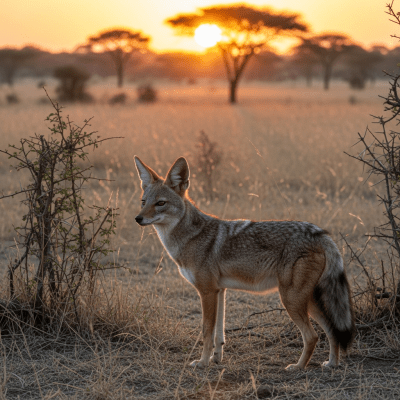 Photograph of a Side-striped Jackal, part of the taxonomy canines, in its typical natural environment