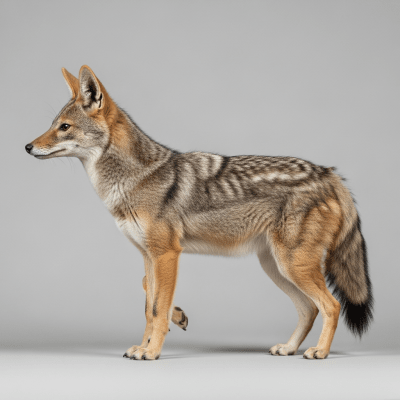 Side profile photograph of a standing Side-striped Jackal, part of the taxonomy canines