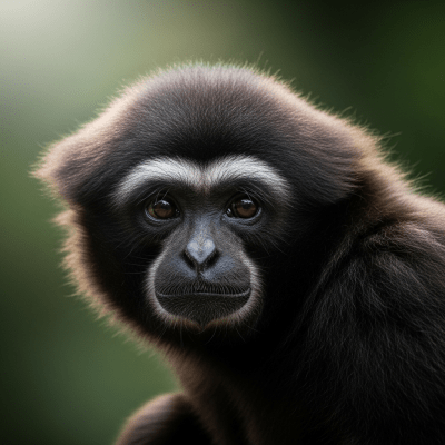 Editorial-style portrait of a Siki's crested gibbon from the taxonomy apes.