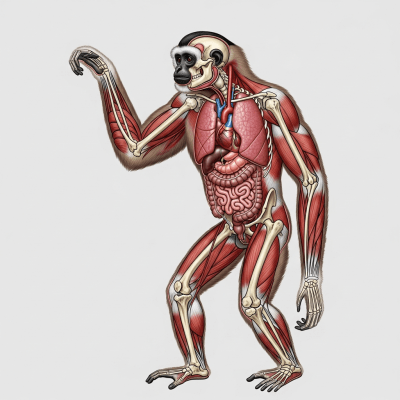 Detailed anatomical illustration of a Siki's crested gibbon, part of the taxonomy apes