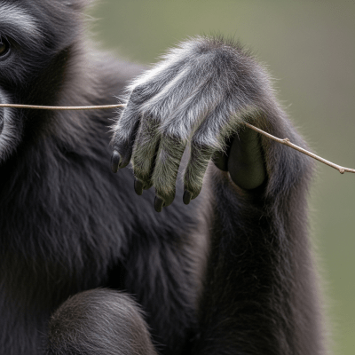 Close-up photograph of the hands or feet of a Siki's crested gibbon, part of the taxonomy apes