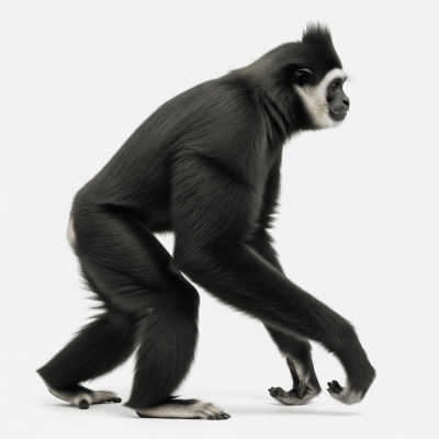 High quality studio photograph of a Siki's crested gibbon