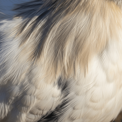 Close-up macro photograph highlighting the feather texture and coloration of a Silkie from the chicken taxonomy
