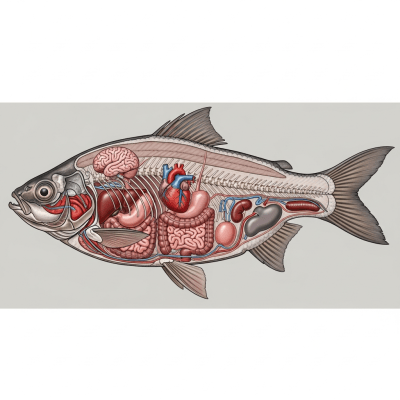Detailed anatomical illustration of a Silver Carp, part of the taxonomy fish