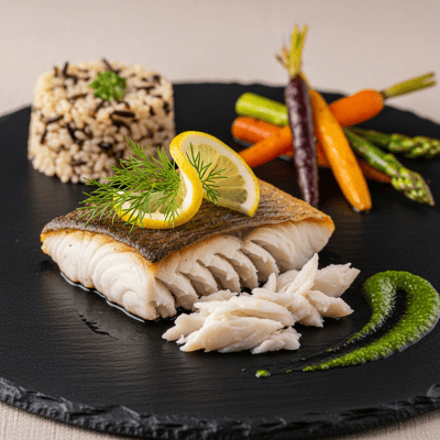 A culinary presentation featuring a prepared dish made with Silver Carp, of the taxonomy fish