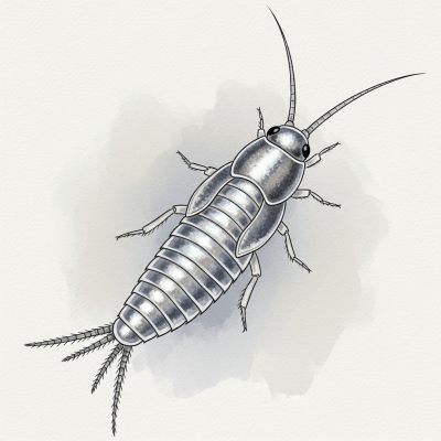 Artistic depiction of a single Silverfish, belonging to the taxonomy insects