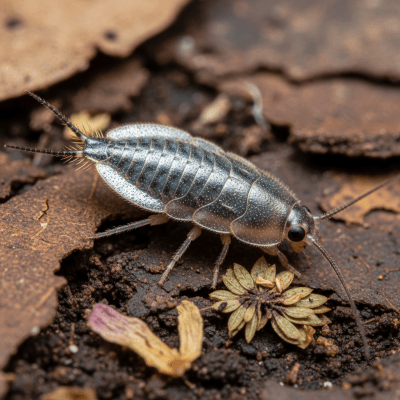 Detailed image showing a Silverfish in its natural environment