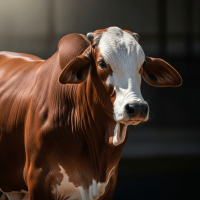 Editorial-style portrait of a Simbrah from the taxonomy cows, with dramatic lighting and shallow depth of field to highlight unique features or markings.