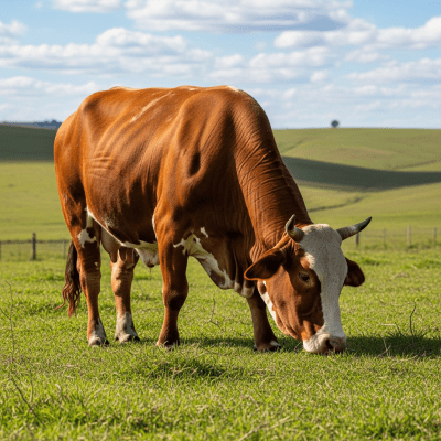 Naturalistic image of a Simbrah in its typical environment, such as a grassy pasture or open field