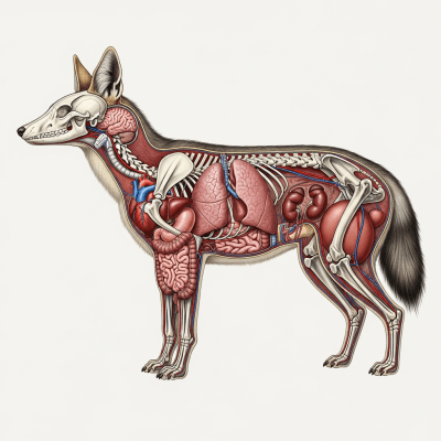 Detailed anatomical illustration of a Simien Jackal