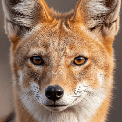 Close-up photograph of the face of a Simien Jackal