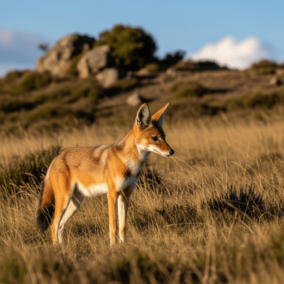 Photograph of a Simien Jackal, part of the taxonomy canines, in its typical natural environment