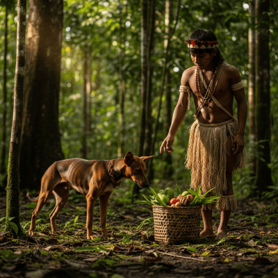 Image of a Small-eared Dog interacting with humans in a cultural or practical context