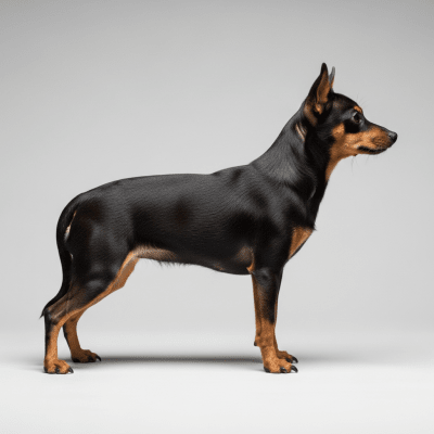 Side profile photograph of a standing Small-eared Dog, part of the taxonomy canines