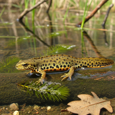 A detailed image of a Smooth Newt (amphibians) in its natural habitat