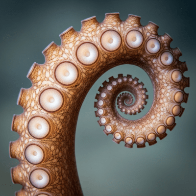 Naturalistic close-up photograph of a single arm of a Smooth Octopus, focusing on the suckers, skin texture, and coloration details