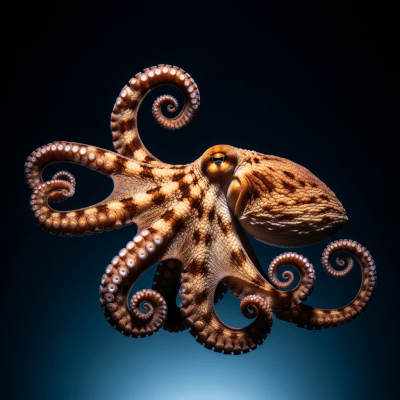 Editorial-style photograph of a Smooth Octopus from the taxonomy octopuses, positioned dramatically against a dark or gradient background with focused lighting to emphasize texture and color.