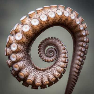 Naturalistic close-up photograph of a single arm of a Smooth Skin Octopus, focusing on the suckers, skin texture, and coloration details