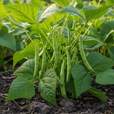An image of Snap Bean, belonging to the taxonomy beans, displayed in its natural environment—such as growing on a plant or vine, surrounded by leaves and soil