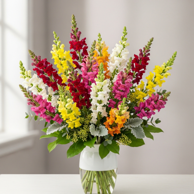 Image of a Snapdragon (flowers) arranged in a traditional bouquet or floral arrangement