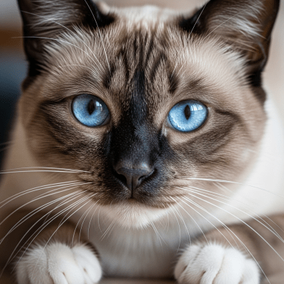Close-up macro photograph of the face of a Snowshoe