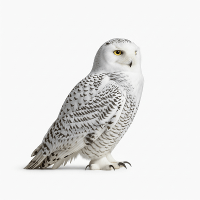 High quality studio photograph of a single Snowy Owl