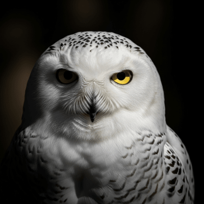 Editorial-style portrait of a Snowy Owl, belonging to the taxonomy birds.