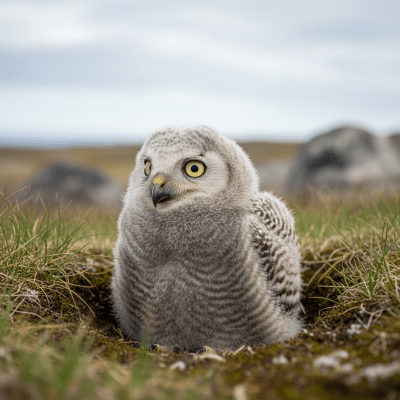 Image of a juvenile or chick stage of the Snowy Owl, within the taxonomy birds
