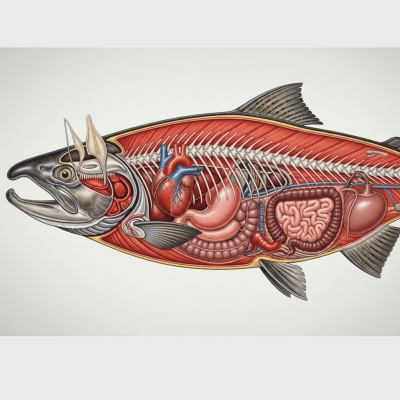 Detailed anatomical illustration of a Sockeye Salmon, part of the taxonomy fish