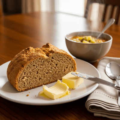 Photograph of Soda Bread, shown being served or eaten as part of a meal