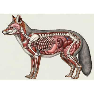 Detailed anatomical illustration of a South American Gray Fox