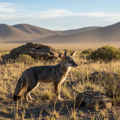 Photograph of a South American Gray Fox, part of the taxonomy canines, in its typical natural environment