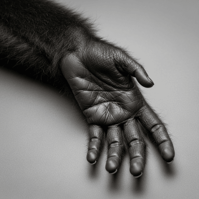 Close-up photograph of the hands or feet of a Southern white-cheeked gibbon, part of the taxonomy apes