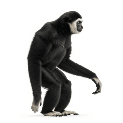 High quality studio photograph of a Southern white-cheeked gibbon