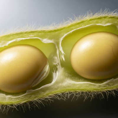 Close-up macro image of the Soybean (legumes) cut in half, displaying its internal structure and details such as seed arrangement, pod interior, or cross-section textures